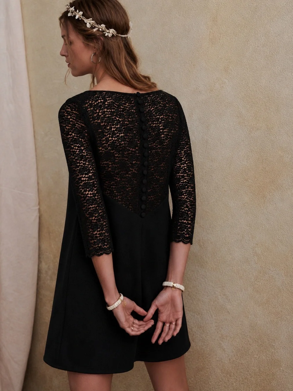 Sezane Axelle Black Lace Mini Shift Dress French Chic Event‎ Formal Medium